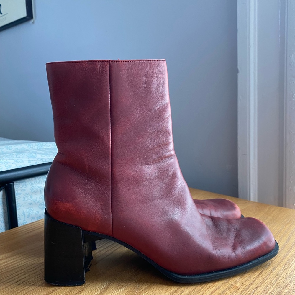 Red Leather Ankle Boots